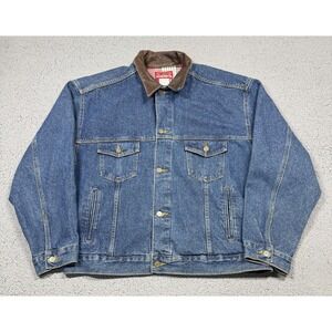 Vintage Marlboro Country Store Jacket Mens XL Blue Denim Leather‎ Collar USA